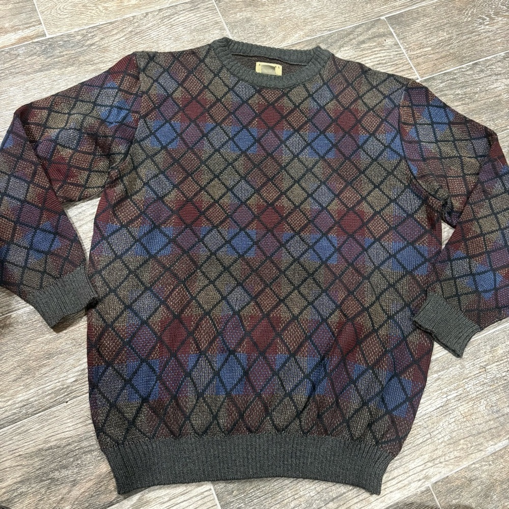Vtg‎ Natural Issue Sweater Mens Large Multicolor Plaid Grandpa Preppy Academia